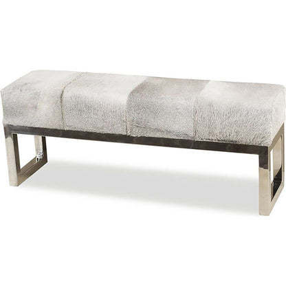 Moro Hide Bench by Interlude Home in polished steel, light natural hide. Made from stainless steel, hide in a modern style.