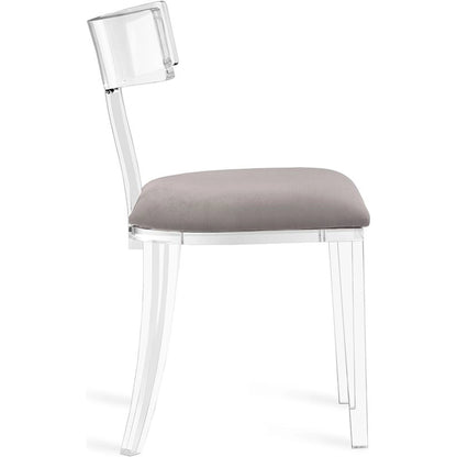 Tristan Acrylic Klismos Chair by Interlude Home in clear, gray. Made from acrylic, fabric in a modern style.