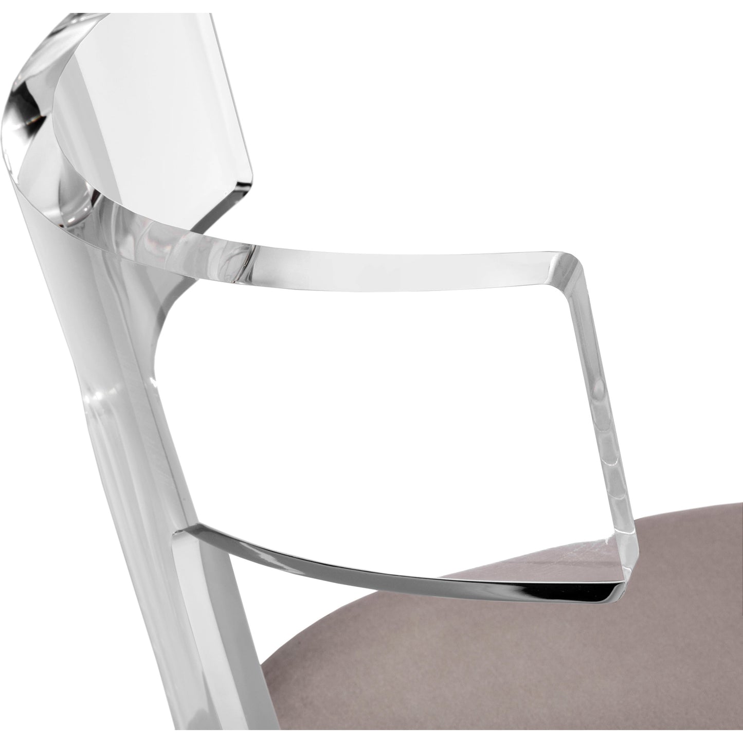 005 S-246447 | Closeup | Tristan Acrylic Klismos Chair by Interlude Home in clear, gray. Made from acrylic, fabric in a modern style.