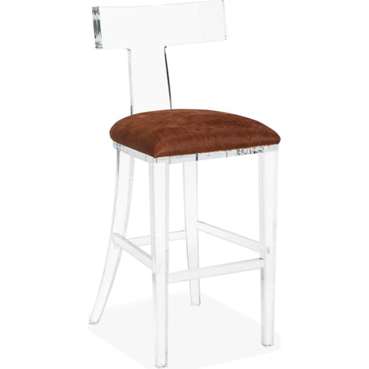 Tristan Klismos Bar Stool by Interlude Home in clear, nimbus gray. Made from acrylic, velvet in a modern style.