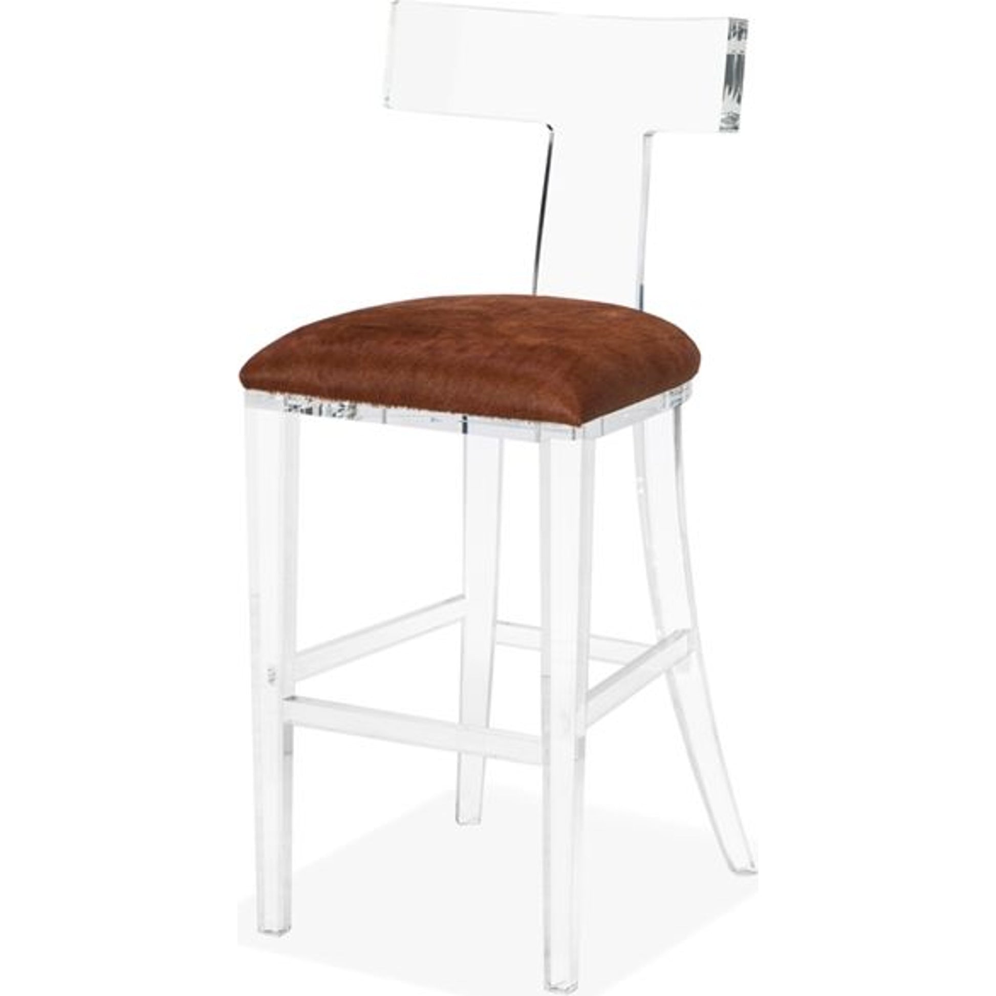 Tristan Klismos Bar Stool by Interlude Home in clear, nimbus gray. Made from acrylic, velvet in a modern style.