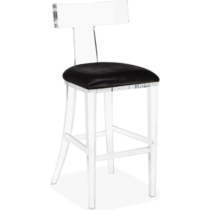 Tristan Klismos Bar Stool by Interlude Home in clear, nimbus gray. Made from acrylic, velvet in a modern style.