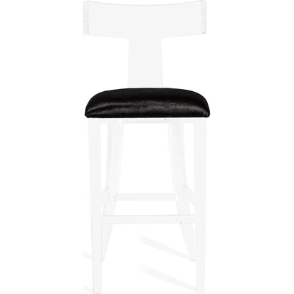 Tristan Klismos Bar Stool by Interlude Home in clear, nimbus gray. Made from acrylic, velvet in a modern style.