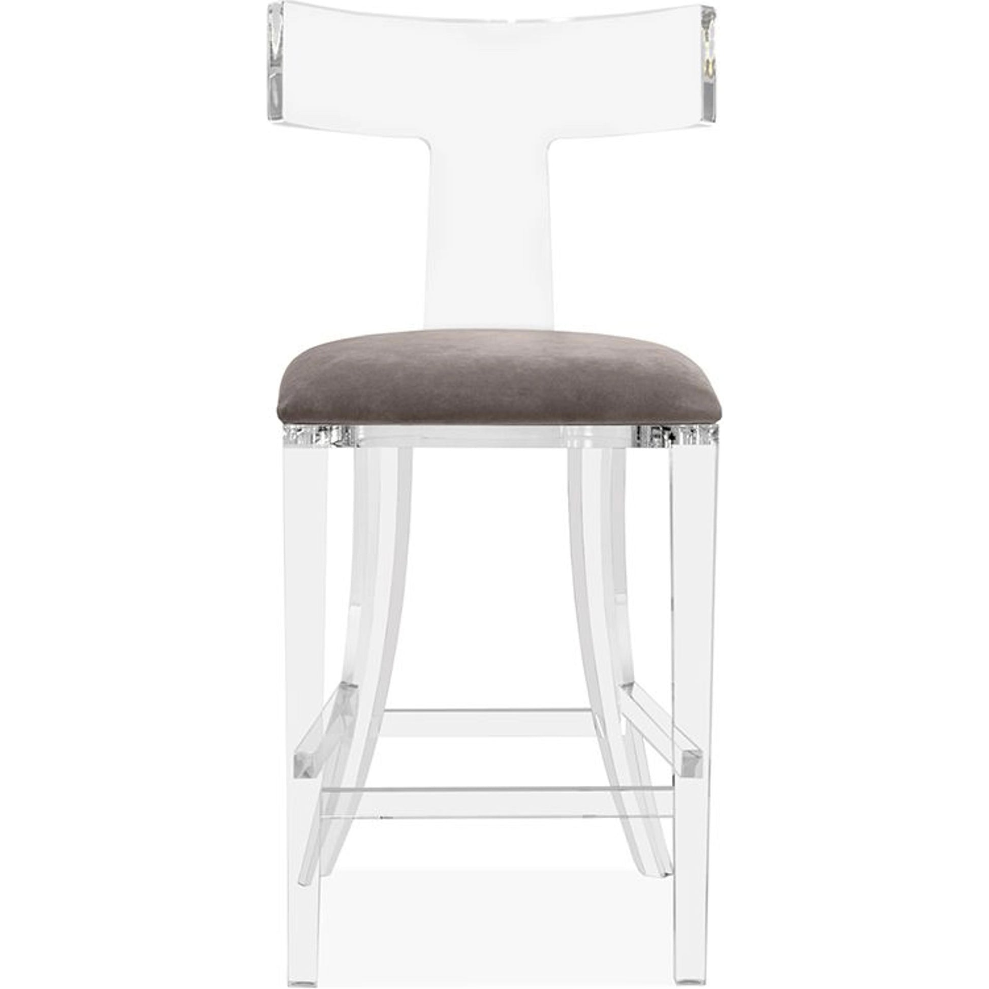 Tristan Klismos Counter Stool by Interlude Home in clear, nimbus gray. Made from acrylic, velvet in a modern style.