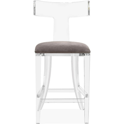 Tristan Klismos Counter Stool by Interlude Home in clear, nimbus gray. Made from acrylic, velvet in a modern style.