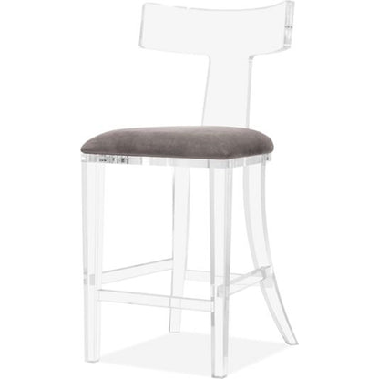 Tristan Klismos Counter Stool by Interlude Home in clear, nimbus gray. Made from acrylic, velvet in a modern style.