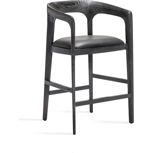 Kendra Counter Stool Chair by Interlude Home in charcoal ceruse, slate gray. Made from ash, faux leather microfiber in a modern style.