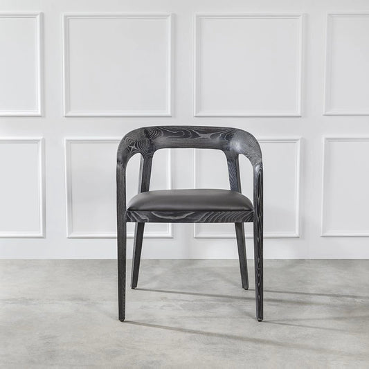 Kendra Dining Chair by Interlude Home in charcoal ceruse, slate gray. Made from ash, faux leather microfiber in a modern style.