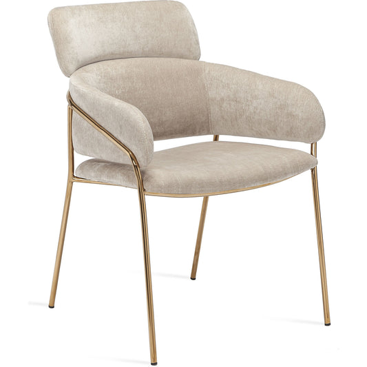 Marino Chair by Interlude Home in beige latte, gold. Made from textured chenille, stainless steel in a modern style.