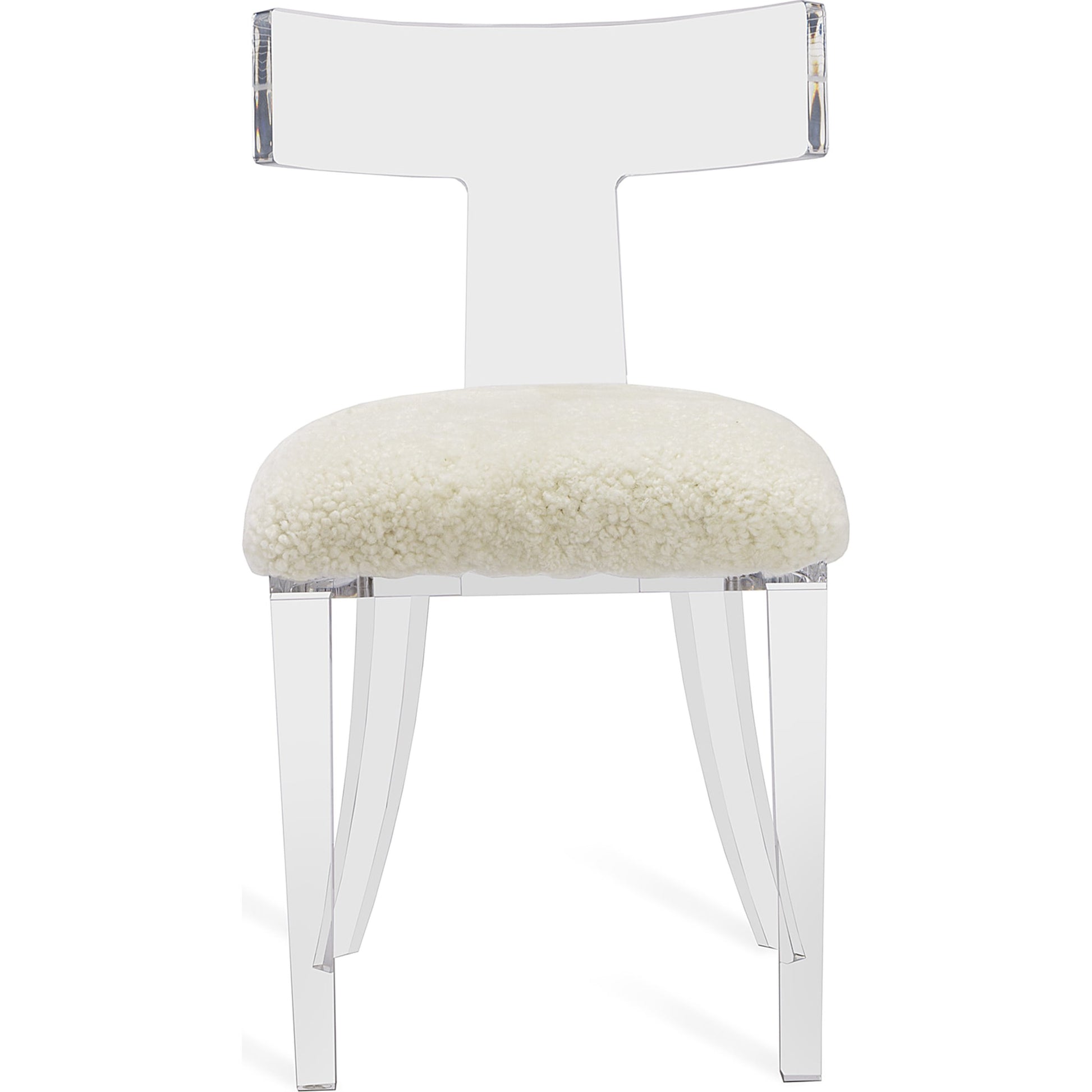 Tristan Klismos Chair by Interlude Home in clear, long curly ivory. Made from acrylic, sheep skin in a modern style.