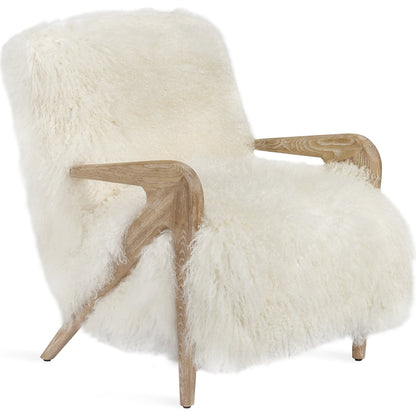 Angelica Lounge Chair by Interlude Home in morel taupe. Made from ash, tibetan lambskin in a modern style.