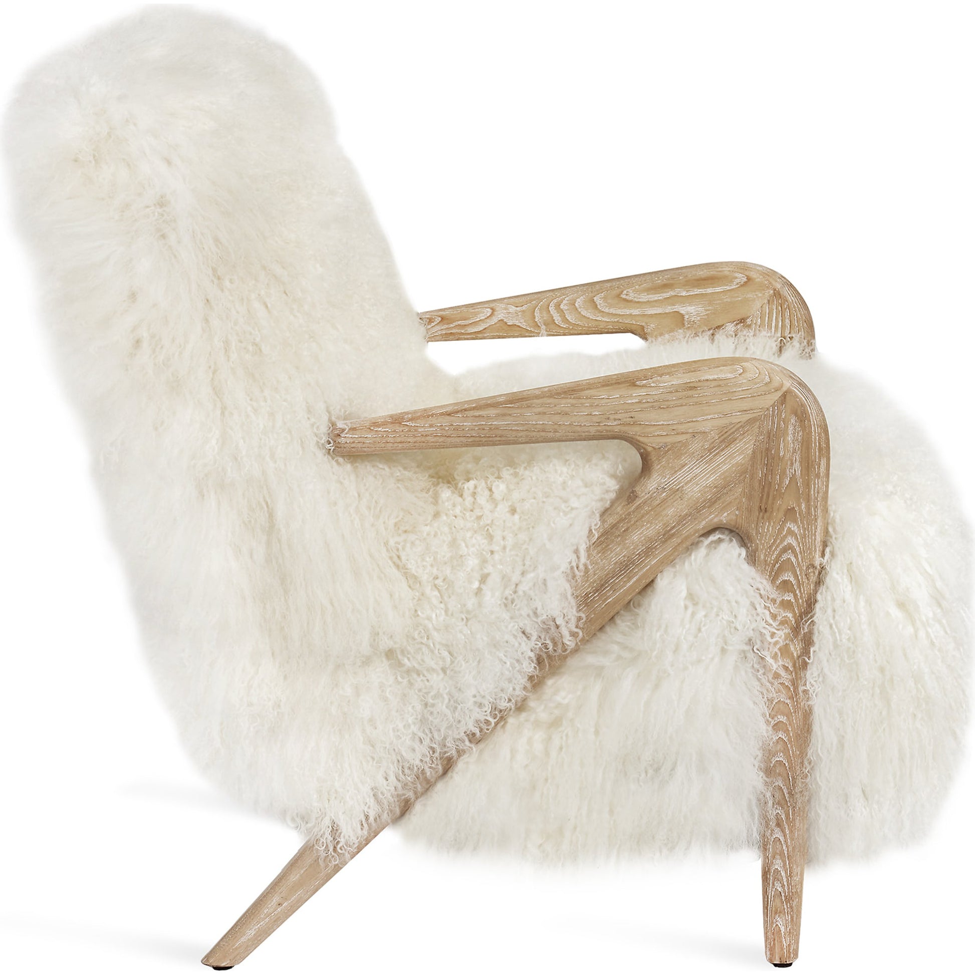 Angelica Lounge Chair by Interlude Home in morel taupe. Made from ash, tibetan lambskin in a modern style.