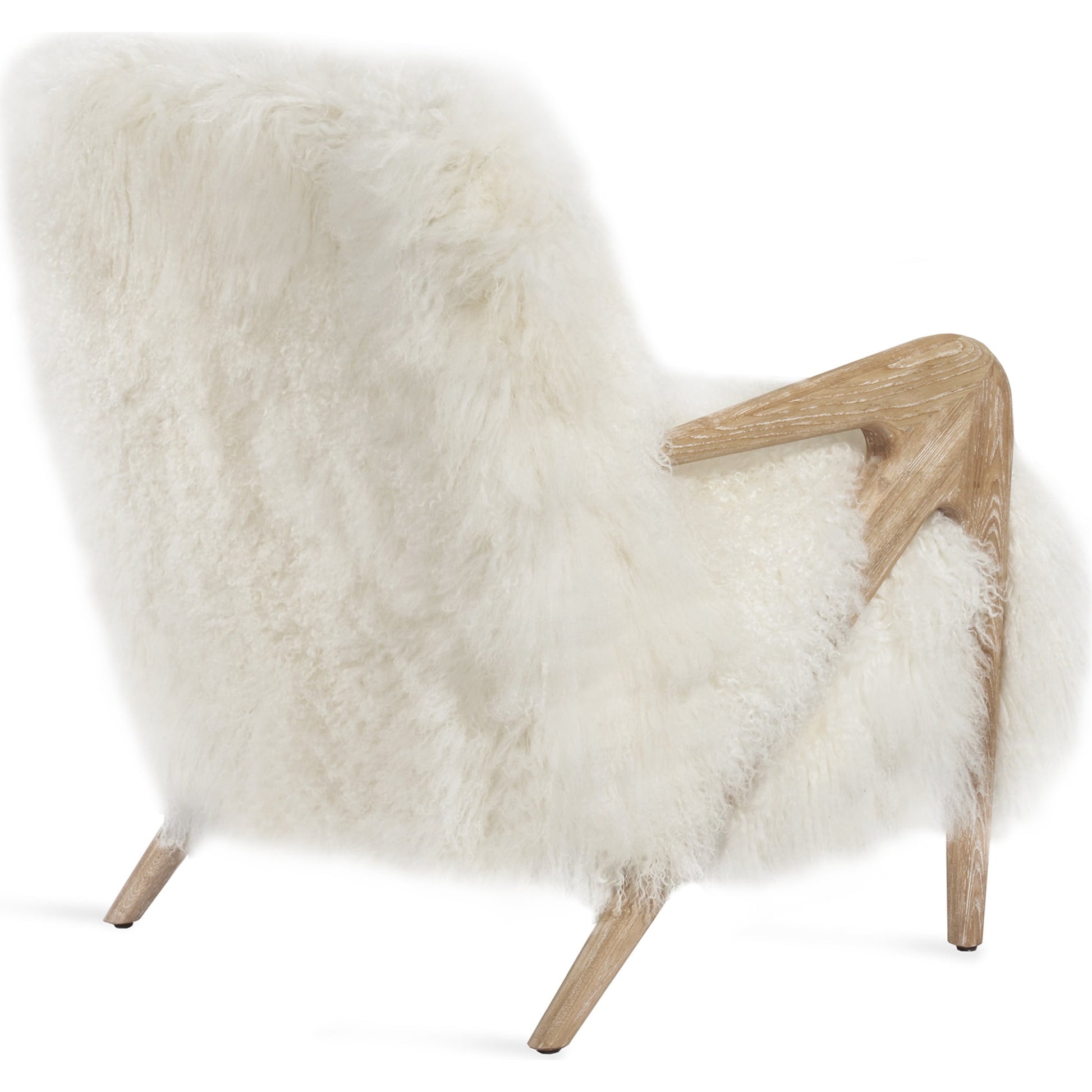 Angelica Lounge Chair by Interlude Home in morel taupe. Made from ash, tibetan lambskin in a modern style.