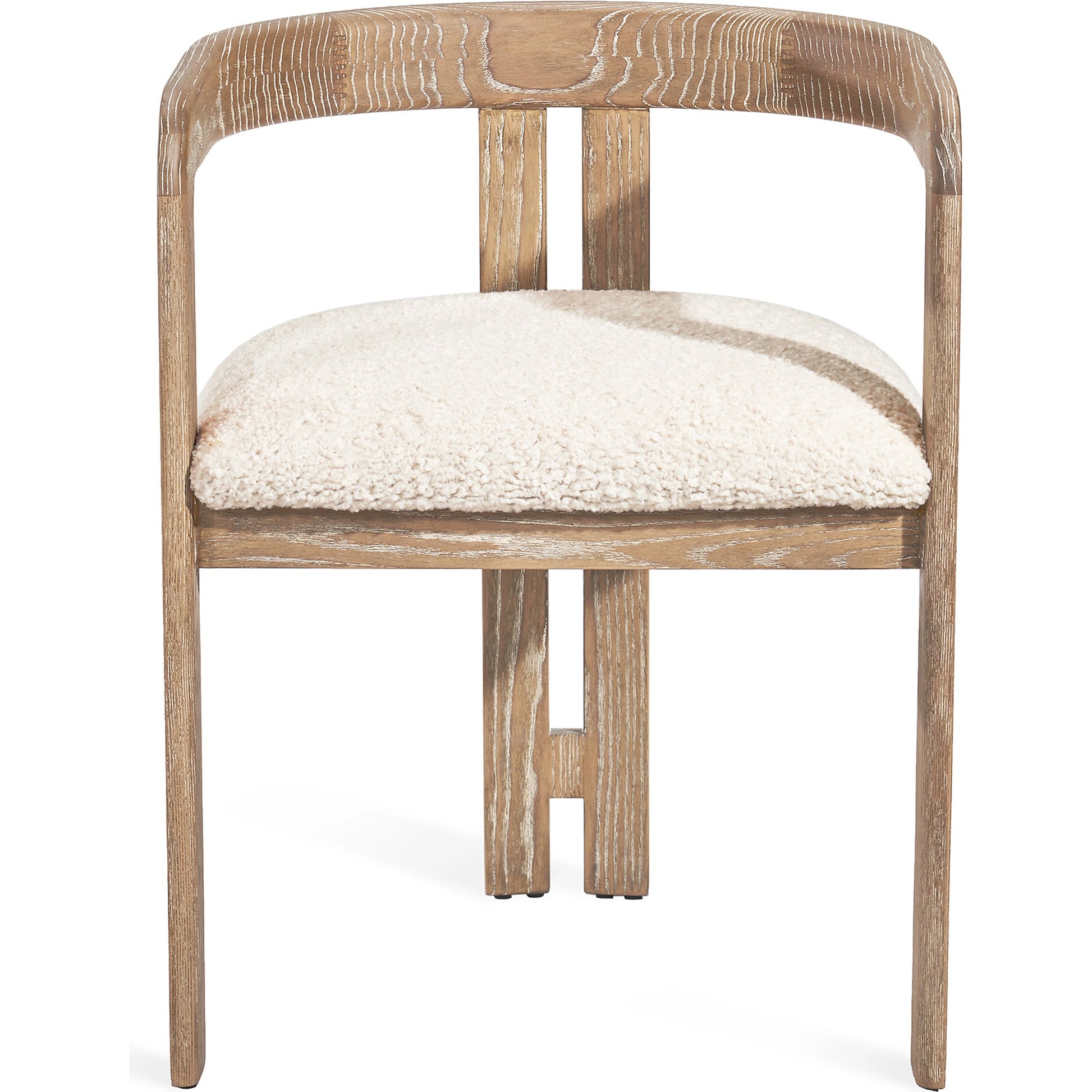 Burke Dining Chair by Interlude Home in beach ceruse, down. Made from wood, faux shearling in a modern style.