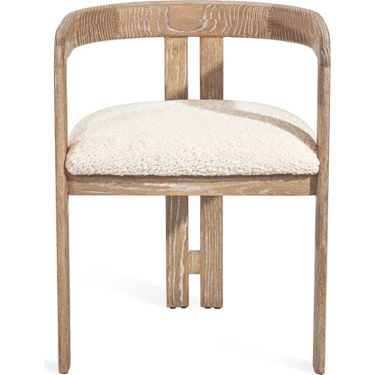 Burke Dining Chair by Interlude Home in beach ceruse, down. Made from wood, faux shearling in a modern style.