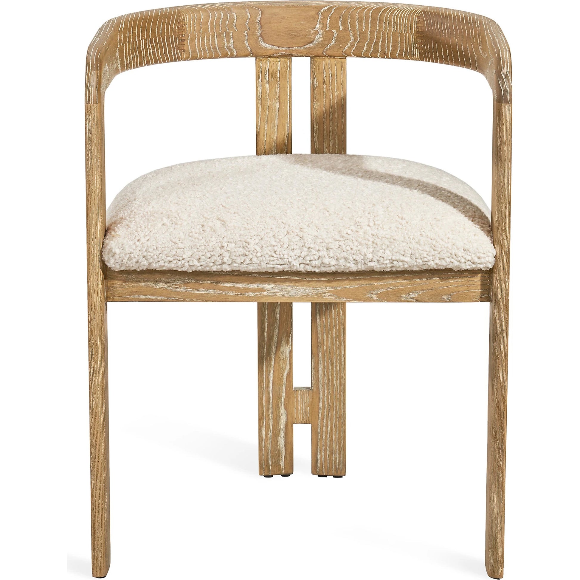Burke Dining Chair by Interlude Home in beach ceruse, down. Made from wood, faux shearling in a modern style.