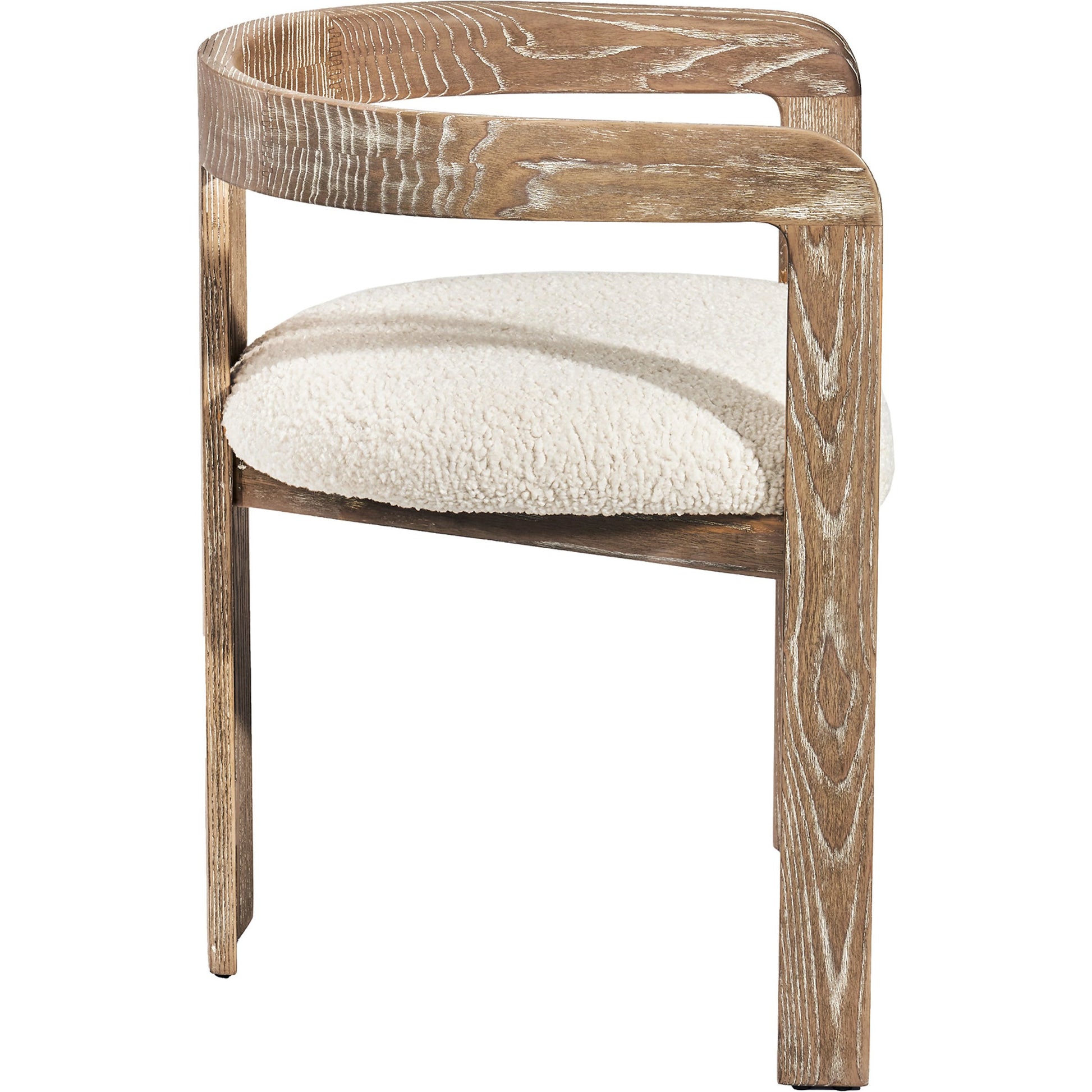 Burke Dining Chair by Interlude Home in beach ceruse, down. Made from wood, faux shearling in a modern style.