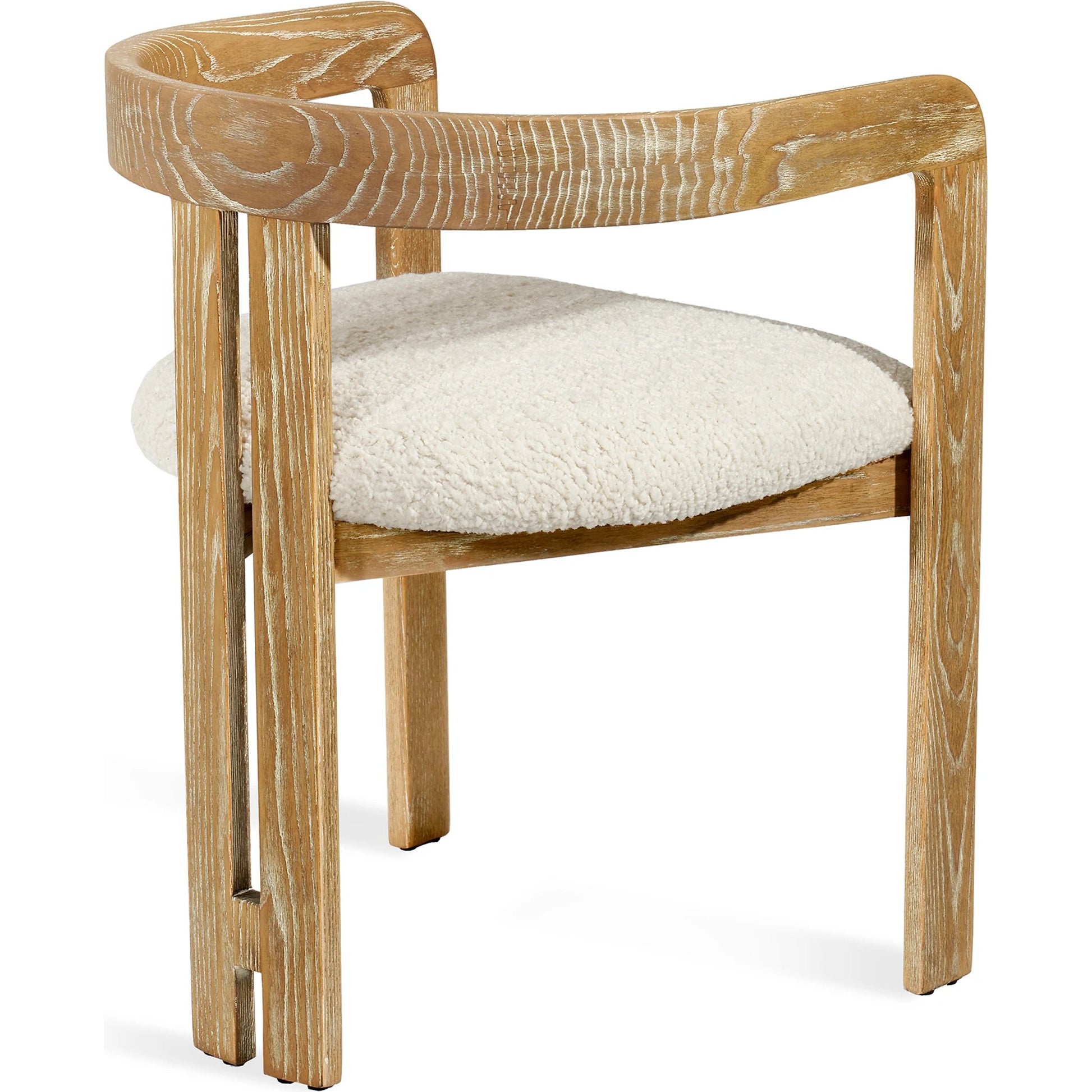 Burke Dining Chair by Interlude Home in beach ceruse, down. Made from wood, faux shearling in a modern style.