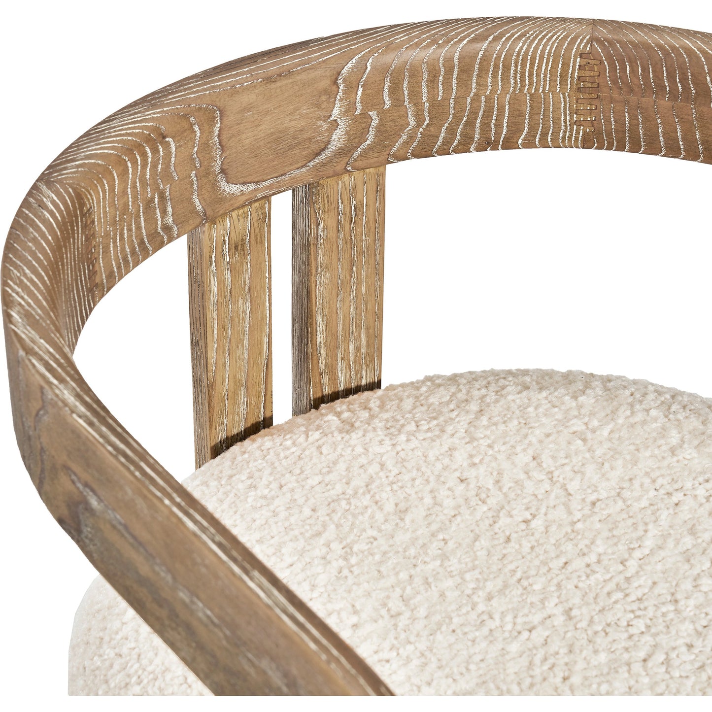 014 SI-1956094 | Closeup | Burke Dining Chair by Interlude Home in beach ceruse, down. Made from wood, faux shearling in a modern style.