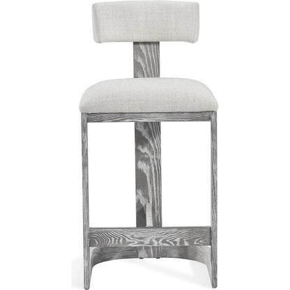 Brooklyn Counter Stool by Interlude Home. Made from wood, loomed linen, stainless steel in a modern style.