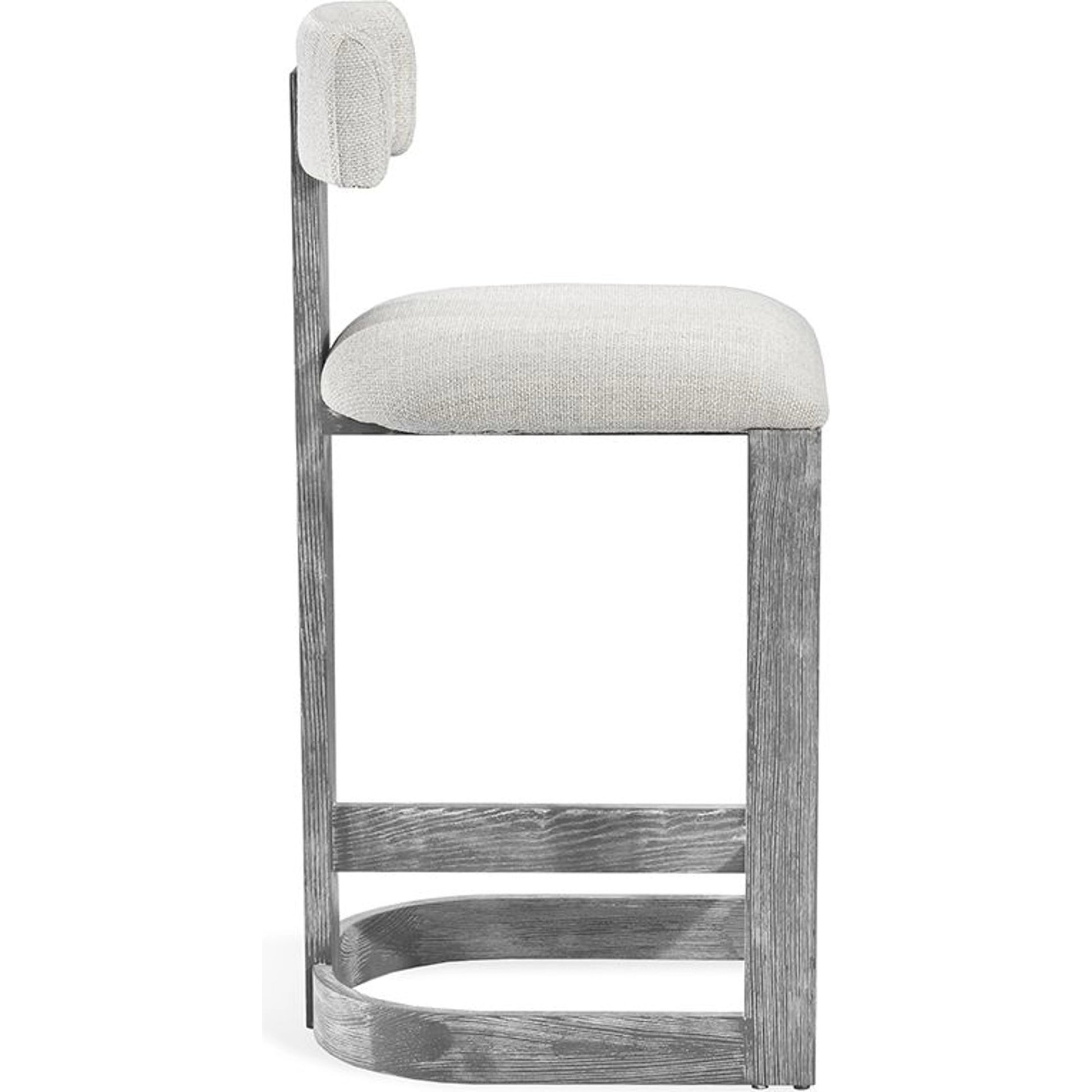 Brooklyn Counter Stool by Interlude Home. Made from wood, loomed linen, stainless steel in a modern style.
