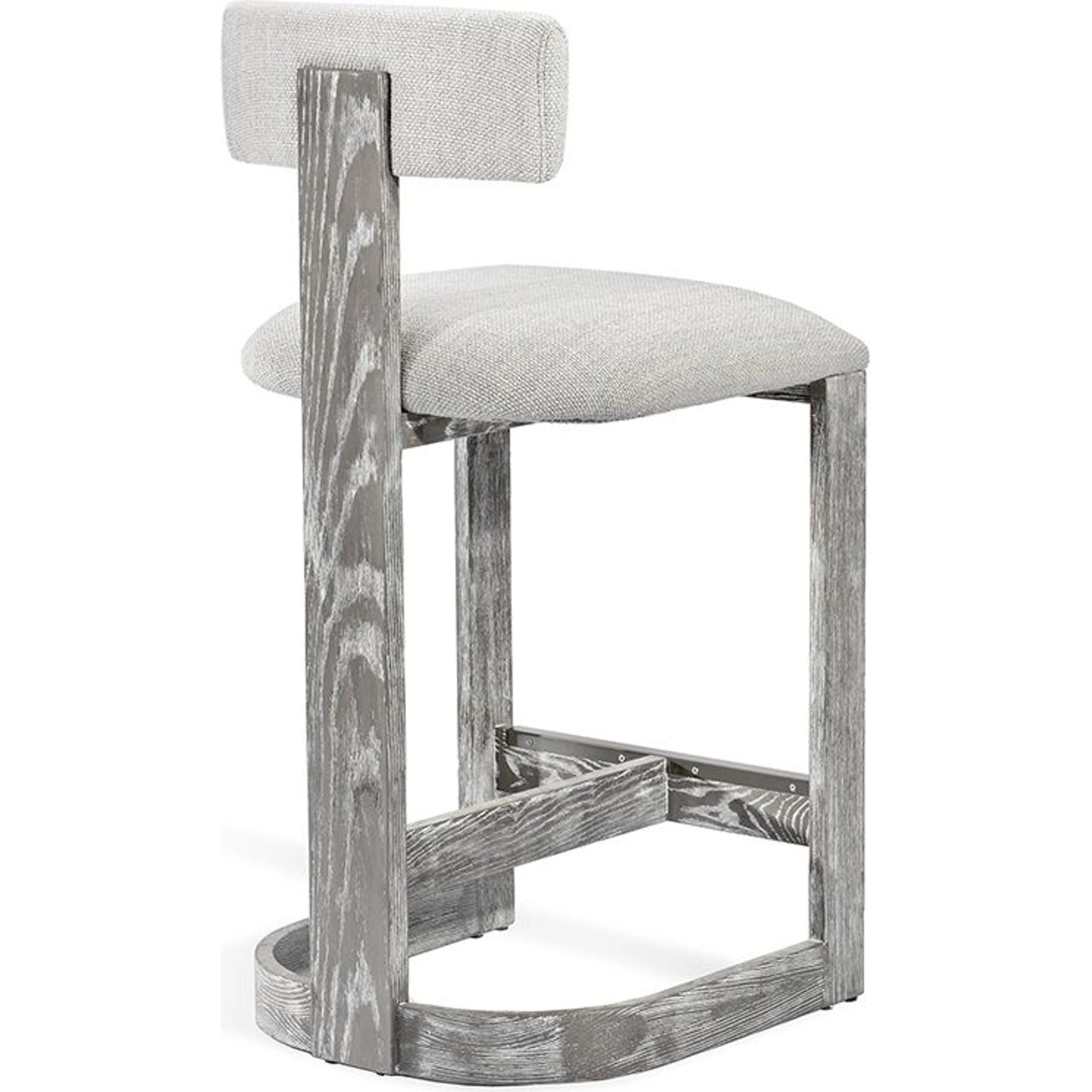 Brooklyn Counter Stool by Interlude Home. Made from wood, loomed linen, stainless steel in a modern style.