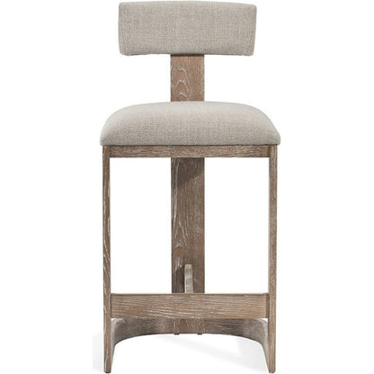 Brooklyn Counter Stool by Interlude Home. Made from wood, loomed linen, stainless steel in a modern style.