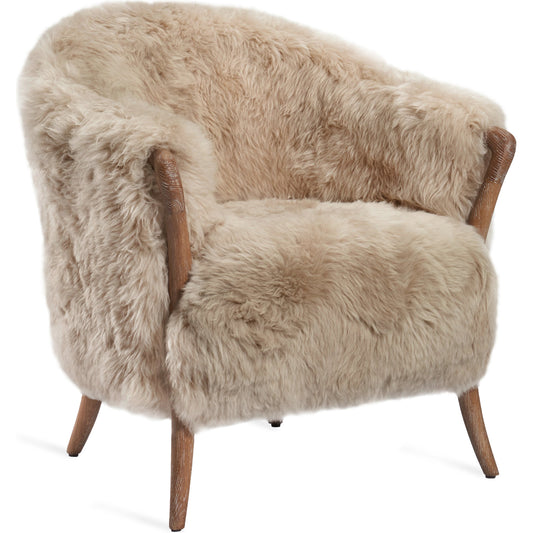 Ilaria Morel Taupe Lounge Chair by Interlude Home in autumn brown, morel taupe. Made from wood, tibetan lambskin in a modern style.
