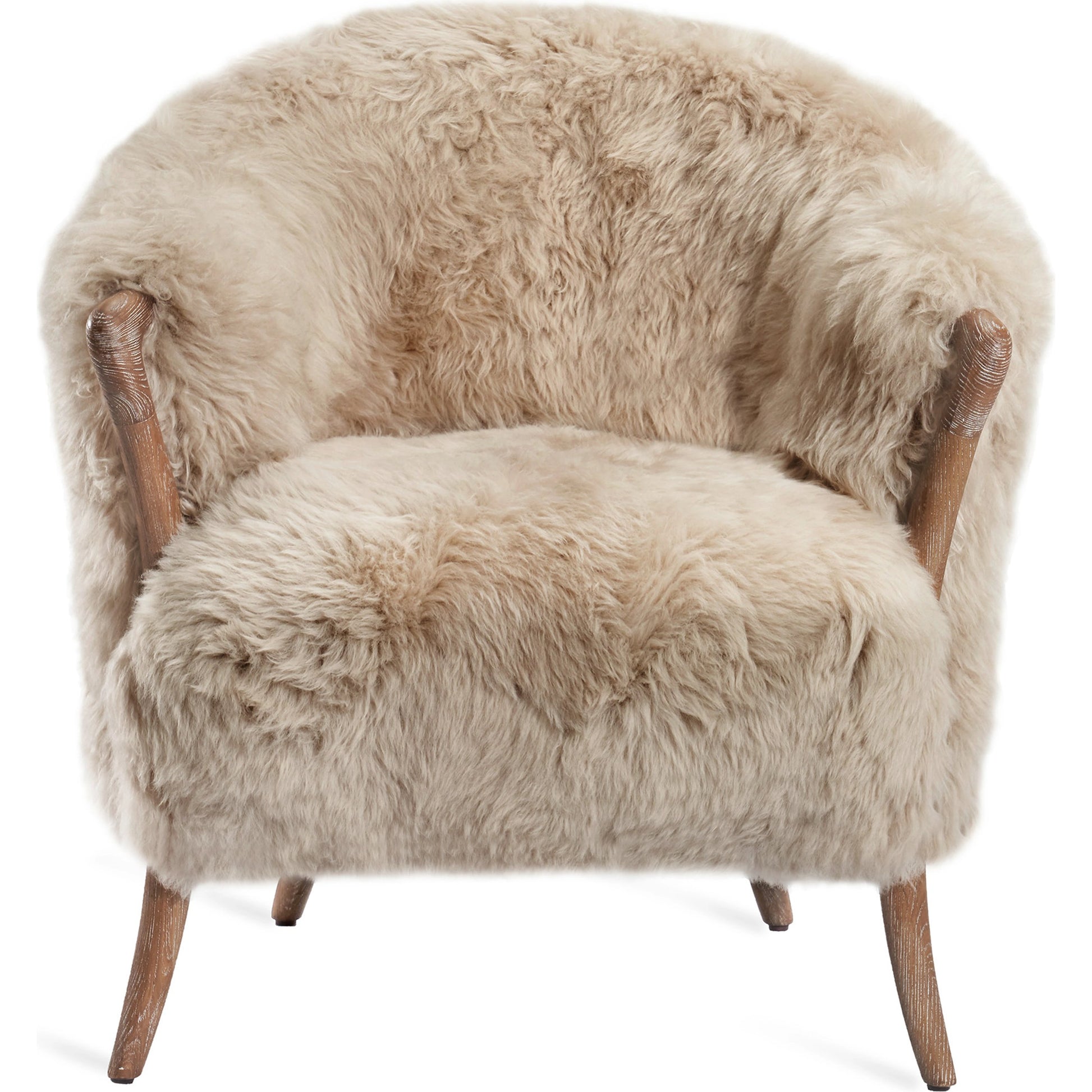 Ilaria Morel Taupe Lounge Chair by Interlude Home in autumn brown, morel taupe. Made from wood, tibetan lambskin in a modern style.