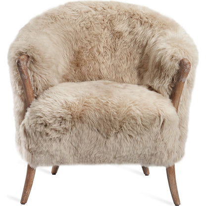 Ilaria Morel Taupe Lounge Chair by Interlude Home in autumn brown, morel taupe. Made from wood, tibetan lambskin in a modern style.