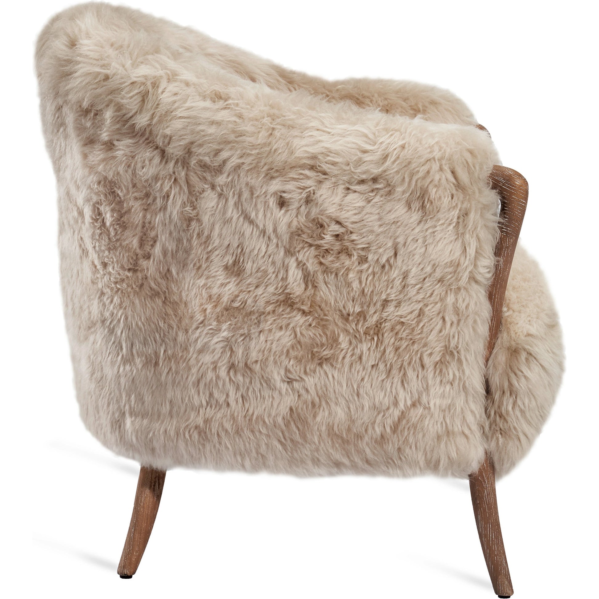 Ilaria Morel Taupe Lounge Chair by Interlude Home in autumn brown, morel taupe. Made from wood, tibetan lambskin in a modern style.