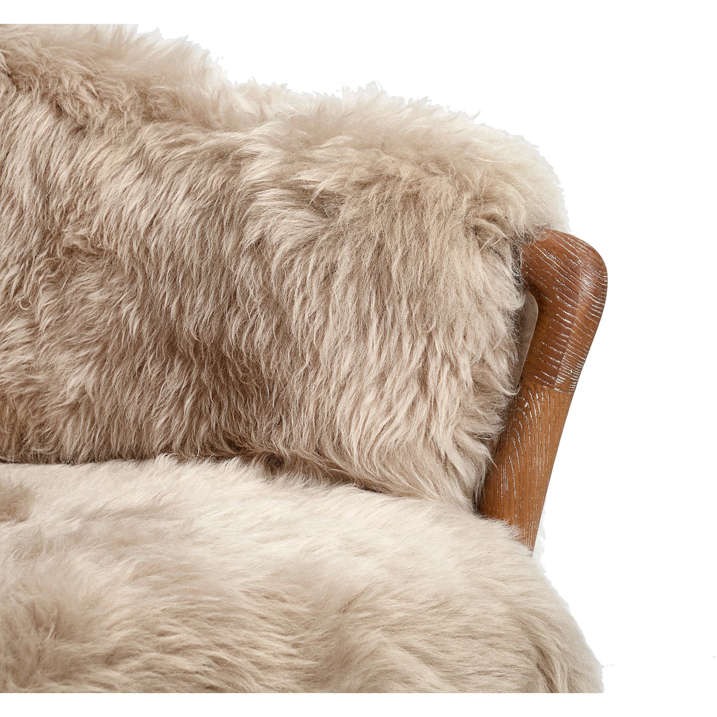 004 SI-1956137 | Closeup | Ilaria Morel Taupe Lounge Chair by Interlude Home in autumn brown, morel taupe. Made from wood, tibetan lambskin in a modern style.