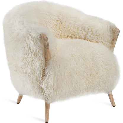 Ilaria Ivory Lounge Chair by Interlude Home in whitewash, ivory. Made from wood, sheepskin in a modern style.
