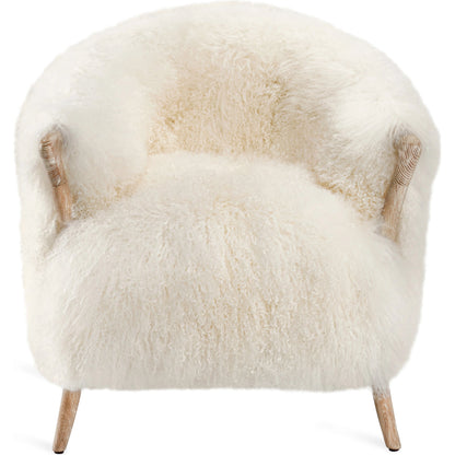 Ilaria Ivory Lounge Chair by Interlude Home in whitewash, ivory. Made from wood, sheepskin in a modern style.
