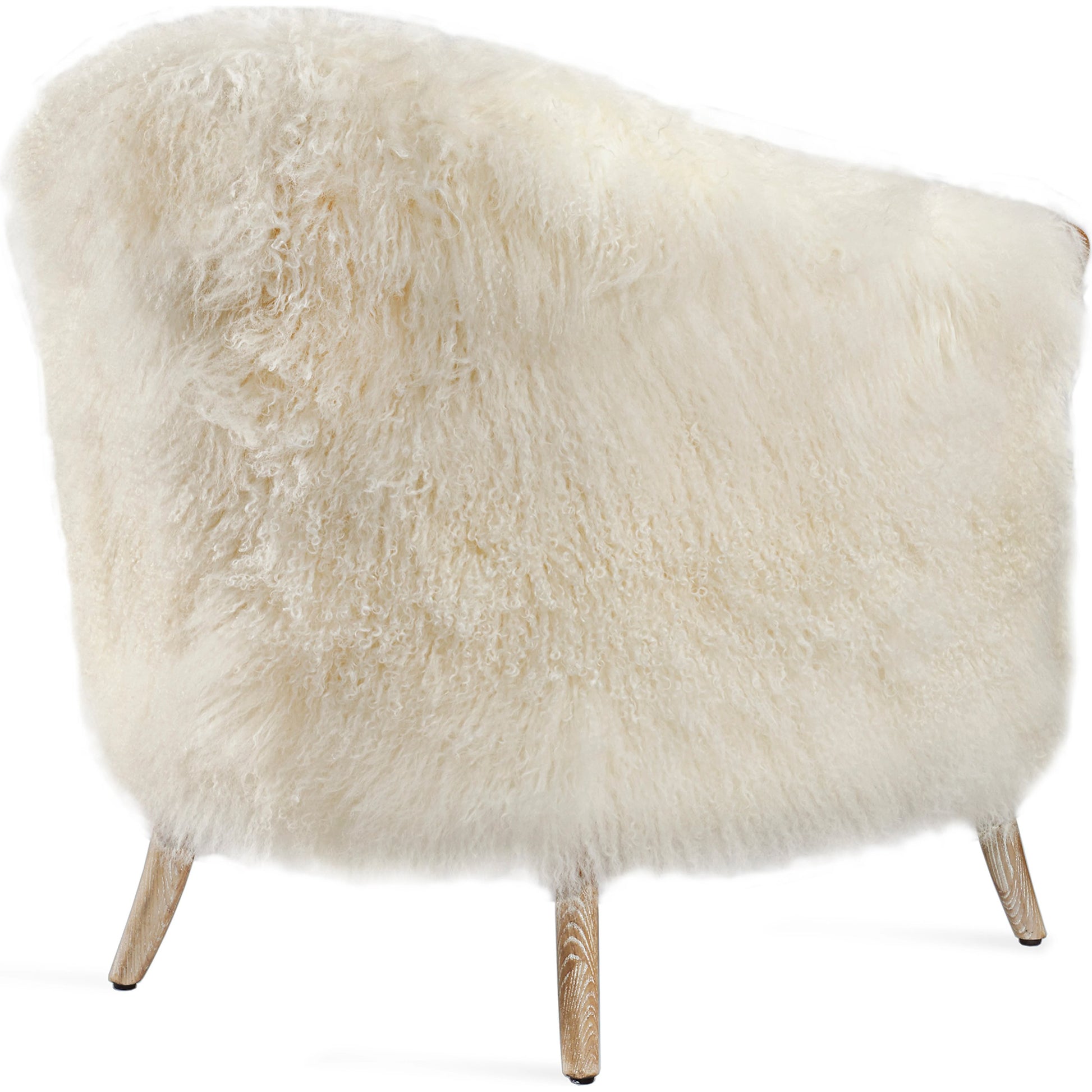 Ilaria Ivory Lounge Chair by Interlude Home in whitewash, ivory. Made from wood, sheepskin in a modern style.