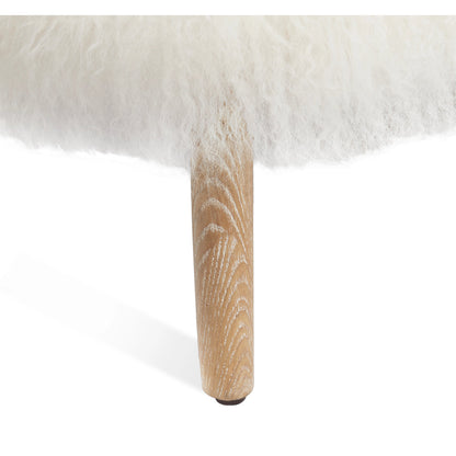 Ilaria Ivory Lounge Chair by Interlude Home in whitewash, ivory. Made from wood, sheepskin in a modern style.