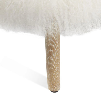 Ilaria Ivory Lounge Chair by Interlude Home in whitewash, ivory. Made from wood, sheepskin in a modern style.