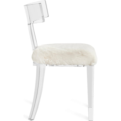 Tristan Chair by Interlude Home in ivory, clear acrylic. Made from faux fur, acrylic in a modern style.