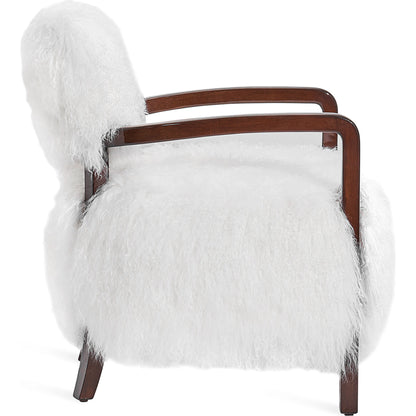 Royce Lounge Chair by Interlude Home in autumn brown, morel taupe. Made from wood, tibetan lamb skin in a rustic style.