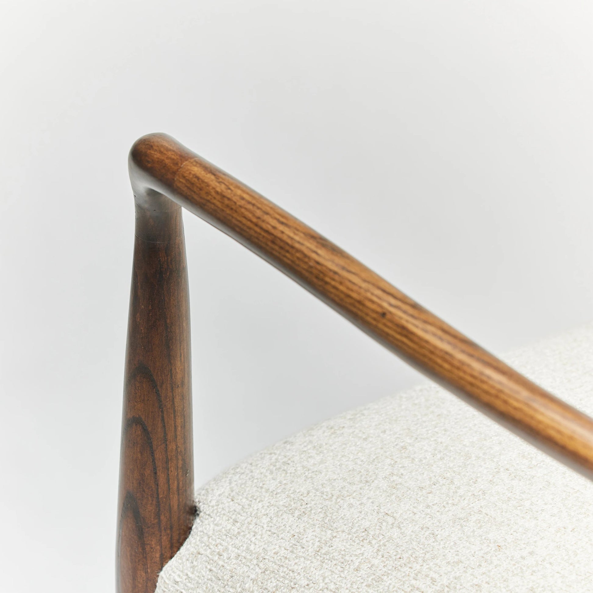 Serafina Arm Chair by Interlude Home in luster, walnut, brushed brass. Made from saxon weave, wood, metal in a modern style.