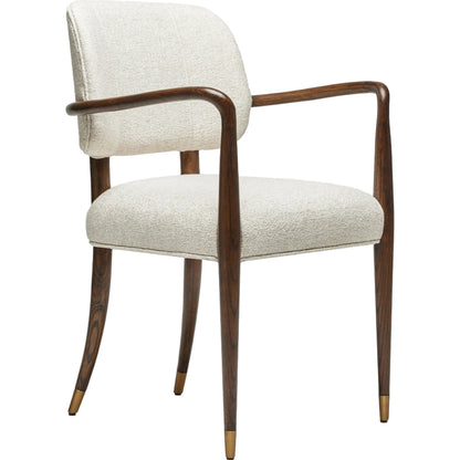 Serafina Arm Chair by Interlude Home in luster, walnut, brushed brass. Made from saxon weave, wood, metal in a modern style.