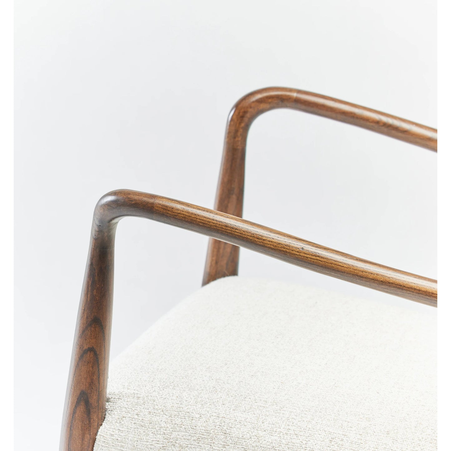 009 SI-2130795 | Closeup | Serafina Arm Chair by Interlude Home in luster, walnut, brushed brass. Made from saxon weave, wood, metal in a modern style.