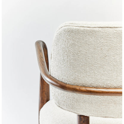 Serafina Arm Chair by Interlude Home in luster, walnut, brushed brass. Made from saxon weave, wood, metal in a modern style.