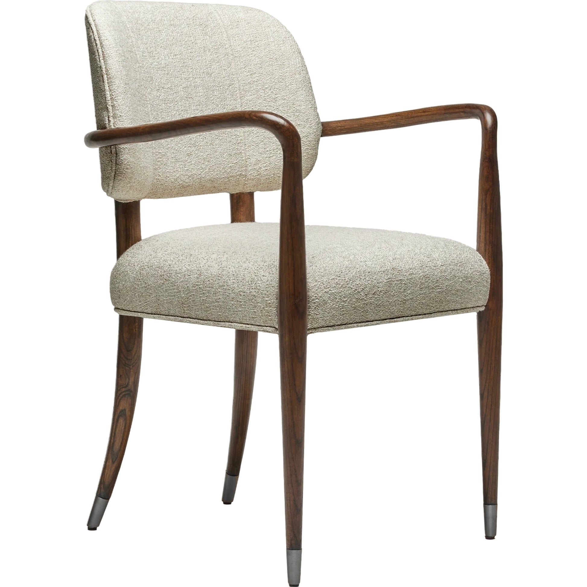 Serafina Arm Chair by Interlude Home in luster, walnut, brushed brass. Made from saxon weave, wood, metal in a modern style.