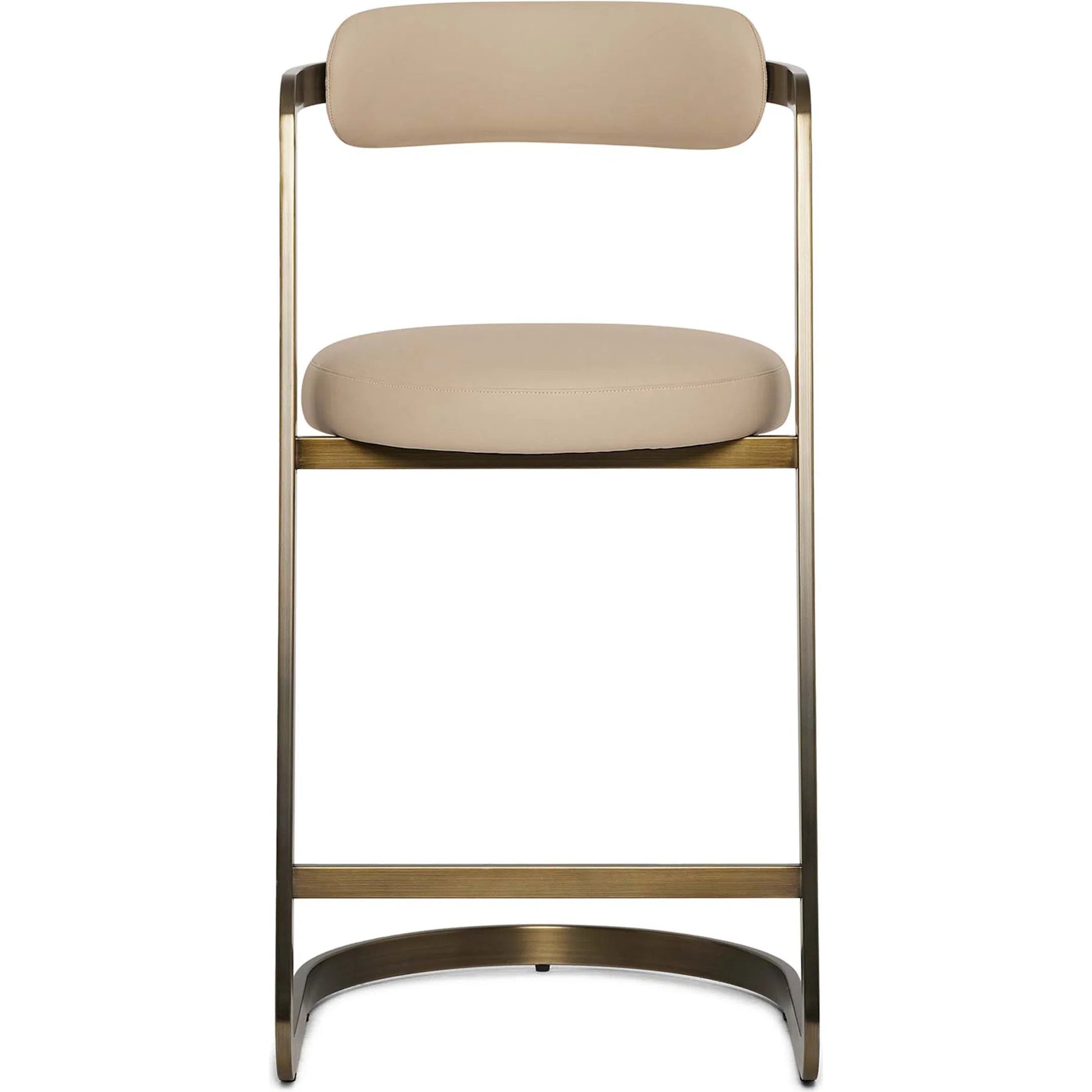 Baldwin Counter Stool by Interlude Home in antique bronze, cream latte. Made from stainless steel, vegan leather in a modern style.