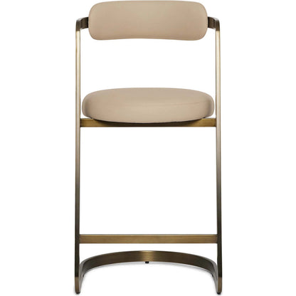 Baldwin Counter Stool by Interlude Home in antique bronze, cream latte. Made from stainless steel, vegan leather in a modern style.