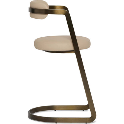 Baldwin Counter Stool by Interlude Home in antique bronze, cream latte. Made from stainless steel, vegan leather in a modern style.
