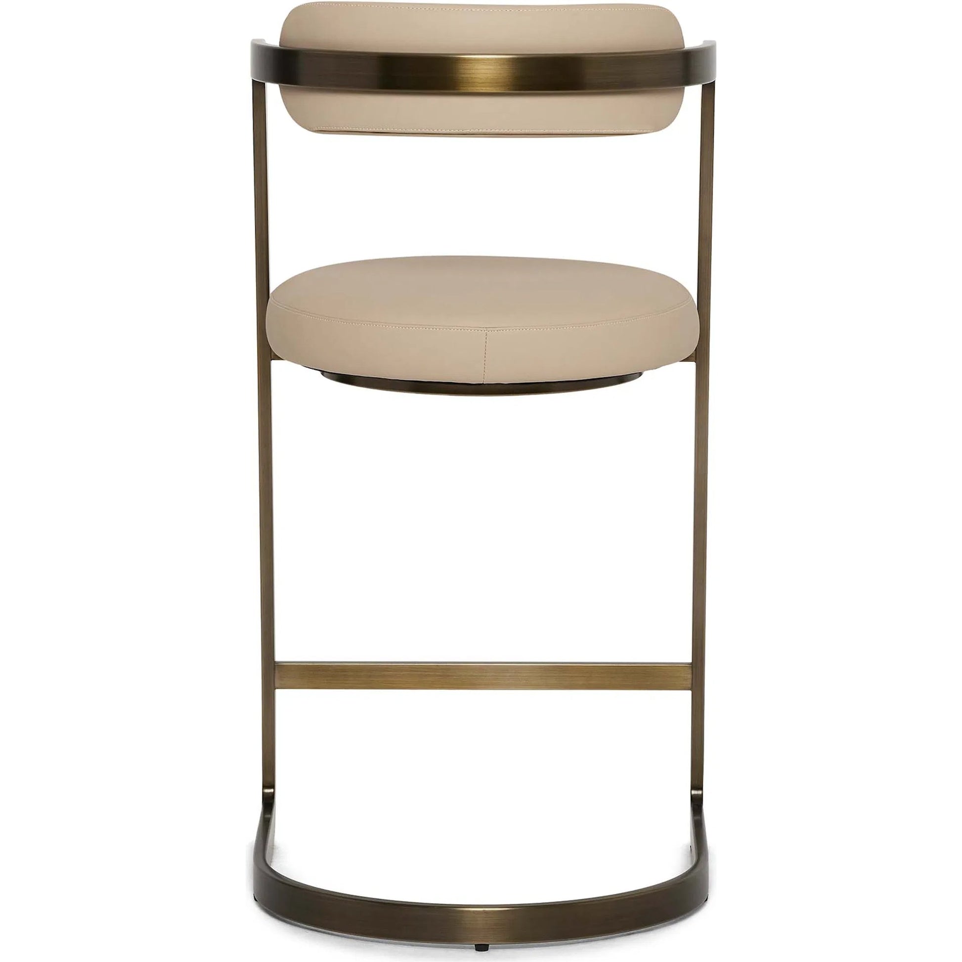 Baldwin Counter Stool by Interlude Home in antique bronze, cream latte. Made from stainless steel, vegan leather in a modern style.
