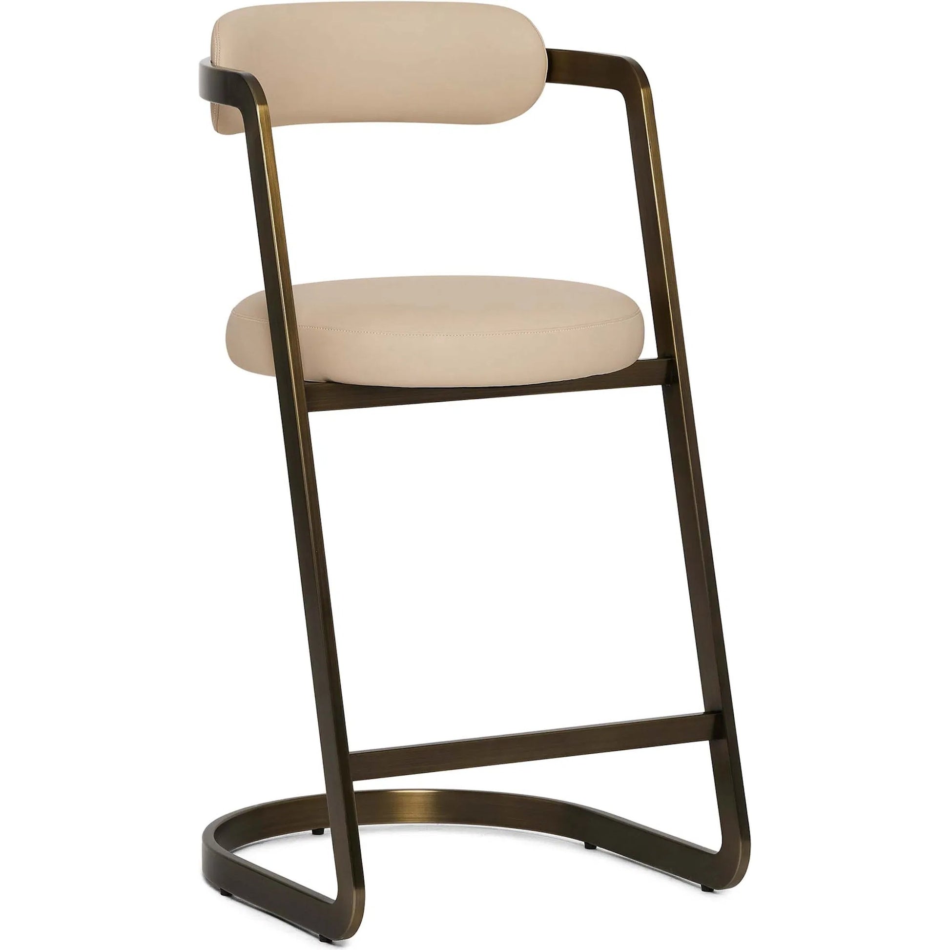 Baldwin Counter Stool by Interlude Home in antique bronze, cream latte. Made from stainless steel, vegan leather in a modern style.