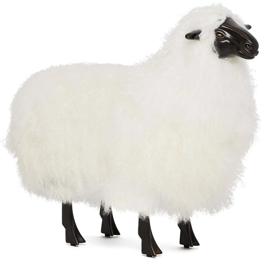 Lucie Baby Sheep by Interlude Home in antique bronze, ivory. Made from iron, sheepskin in a unique style.
